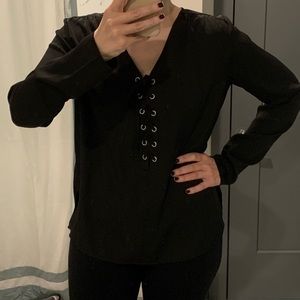 Love Scarlett Lace Up Black Blouse Tie Small Chic